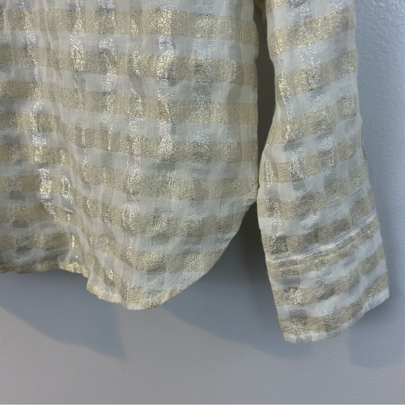 J. Crew Metallic Striped Silver/Gold Popover Blouse Size 4 - Picture 8 of 12